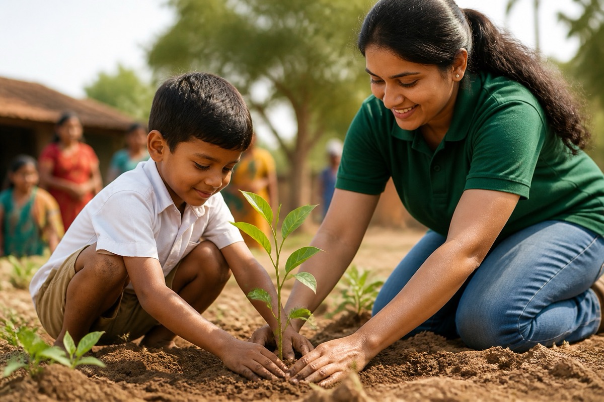 Child holding a plant